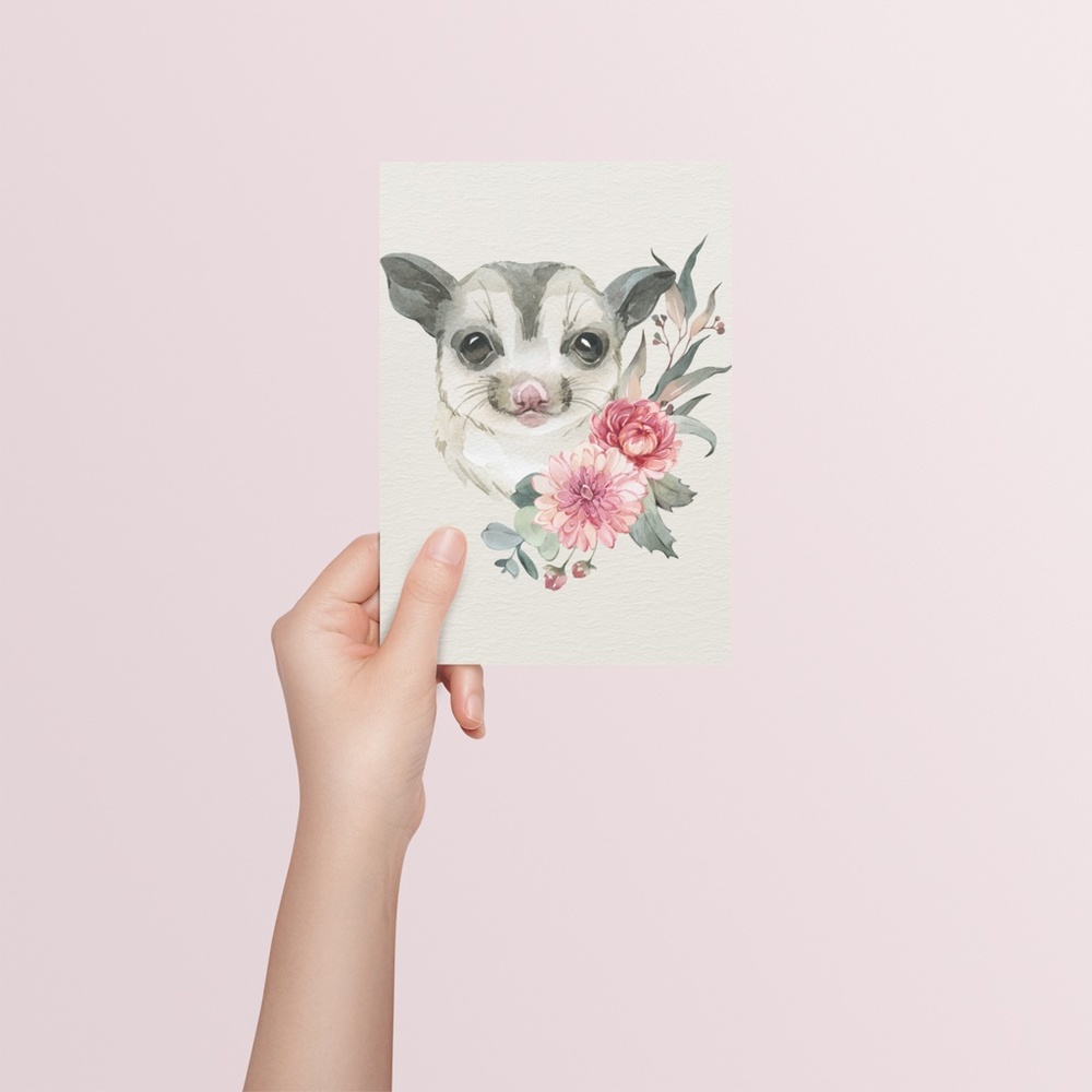 Watercolor Floral Sugar Glider Wall Art Print Poster Unframed - Picture 7 of 9